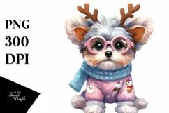 Winter Yorkipoo with Reindeer Horns PNG Product Image 1