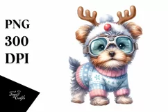 Winter Yorkipoo with Reindeer Horns PNG Product Image 1