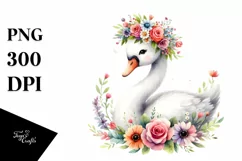 Cartoon-Style Swan with Vibrant Floral Crown Design Product Image 3