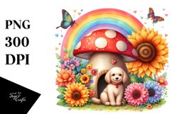 Colorful Dog House with Mushroom and Flowers Watercolor Product Image 1