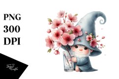 Cute Gnome with Cherry Blossom PNG Product Image 1