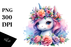 Floral Wreath Baby Unicorn PNG Product Image 1