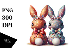 Colorful Vintage Sitting Bunnies PNG Product Image 1