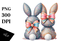 Colorful Vintage Sitting Bunnies PNG Product Image 1