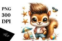 Cute Baby Squirrel Dressed for Beach, High-Res PNG Product Image 1