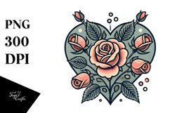Simple Retro Heart Roses PNG Product Image 1