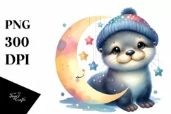 Colorful Sea Otter | Moon Stars | Clipart Product Image 1