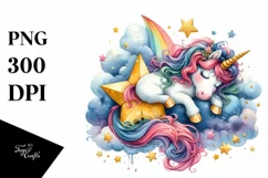 Colorful Unicorn Napping on Star | Clipart Product Image 1
