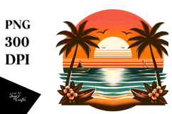 Tropical Beach Sunset Clipart, PNG Product Image 1