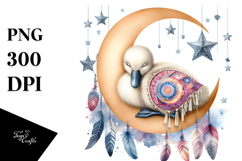 Boho Baby Swan Sleeping on the Moon | Clipart Product Image 1