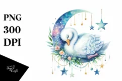 Boho Baby Swan Sleeping on the Moon | Clipart Product Image 1
