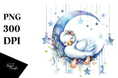 Boho Baby Swan Sleeping on the Moon | Clipart Product Image 1
