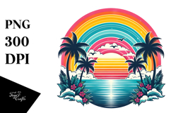 Retro Tropical Rainbow Sunset, Tshirt Style, PNG Product Image 1