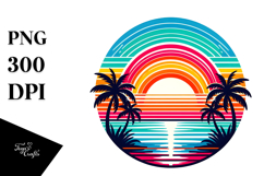 Retro Tropical Rainbow Sunset PNG Product Image 1
