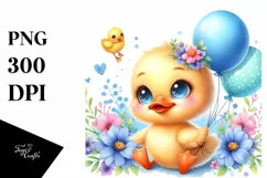 Cheerful Baby Duck with Blue Flowers | Sublimation | Clipart Product Image 3