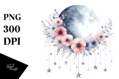 Vibrant Moon and Stars with Flowers, Transparent PNG Product Image 3
