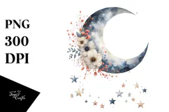Half Moon with Hanging Stars and Flowers, Transparent PNG Product Image 1