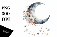 Half Moon with Hanging Stars and Flowers, Transparent PNG Product Image 3