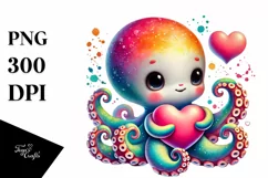 Baby Octopus Holding Heart PNG Product Image 1