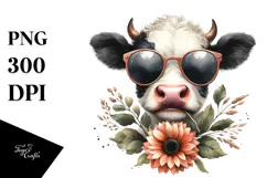 Graceful Cow with Sunglasses, Transparent PNG Product Image 1