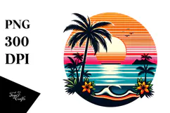 Retro Tropical Island Sunset, PNG Design Product Image 1