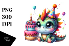 Cute Baby Dinosaur in Party Hat, PNG Product Image 1
