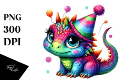 Adorable Baby Dinosaur with Party Hat, PNG Product Image 1