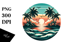Retro Tropical Island Sunset, Tshirt Style, PNG Product Image 1