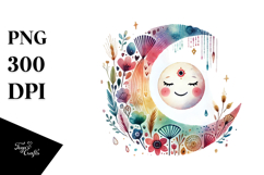 Simple Boho Smiling Moon with Stars, PNG Product Image 1