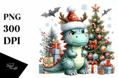 Angry Dinosaur with Christmas Decorations, PNG Product Image 1