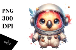 Cute Baby Parrot with Astronaut Helmet, PNG Product Image 1