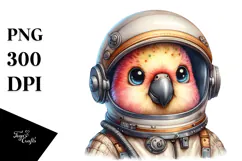 Cute Baby Parrot with Astronaut Helmet, PNG Product Image 1