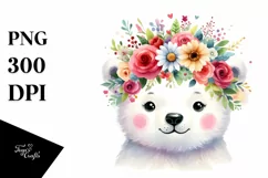 Cartoon-Style Polar Bear with Flower Crown, Transparent PNG Product Image 1