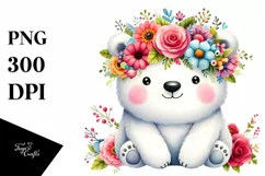 Cartoon-Style Polar Bear with Flower Crown, Transparent PNG Product Image 3
