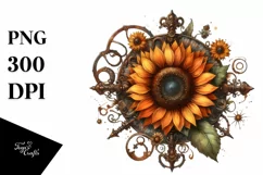 Vintage Rusted Sunflower Watercolor Clipart Product Image 1