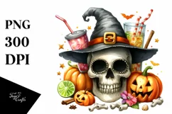Funny Watercolor Halloween Skull Clipart Product Image 3