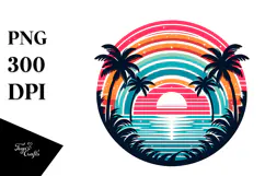 Retro Tropical Rainbow Sunset PNG Product Image 1