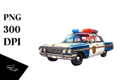 Vintage Police Car with USA Flag Colors, Watercolor PNG Product Image 1