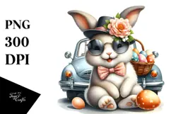Smiling Bunny with Flower in Mouth PNG Product Image 1