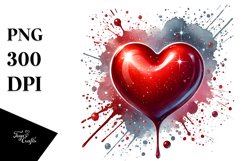 Red Glossy Heart on Splashy Background PNG Product Image 1