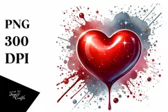Red Glossy Heart on Splashy Background PNG Product Image 1