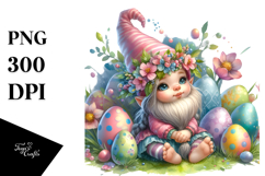 Adorable Baby Gnome in Easter Scene, PNG Product Image 1