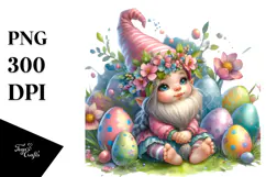 Adorable Baby Gnome in Easter Scene, PNG Product Image 1