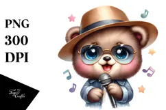 Cute Baby Bear with Singer Look, PNG Product Image 1