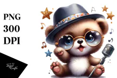 Cute Baby Bear with Singer Look, PNG Product Image 1