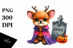 Adorable Halloween Baby Elk Illustration with Grave Product Image 3