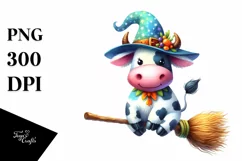Colorful Watercolor Whimsical Cow Broom Product Image 3