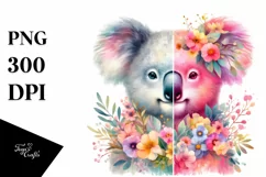 Vibrant Koala Watercolor Pink Flowers | Sublimation Clipart Product Image 1