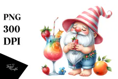 Whimsical Watercolor Gnome Drinking Cocktail PNG Product Image 1