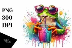 Frog Drinking with Straw from Colorful Drink | Sublimation | Product Image 1